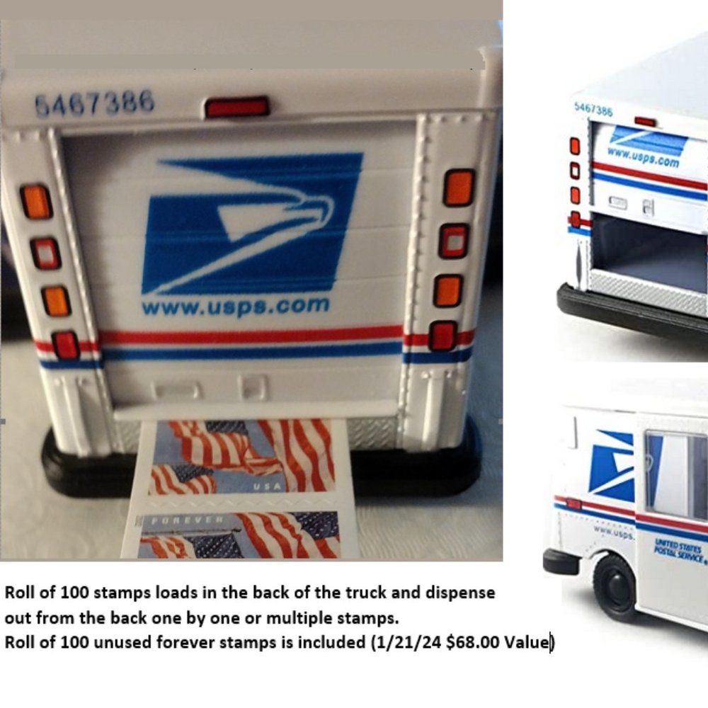 Postage/Stamp Dispenser Postal Truck + Authentic Roll of 100 Forever Sta…